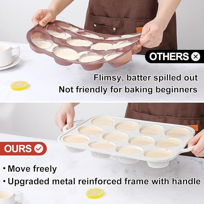 Silicone Muffin Pans for Baking with Metal Framed Handle BPA Free, Standard