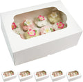 Global Sugar Art 14x10x5 Inch Cupcake Box with Window, White, 5-Count