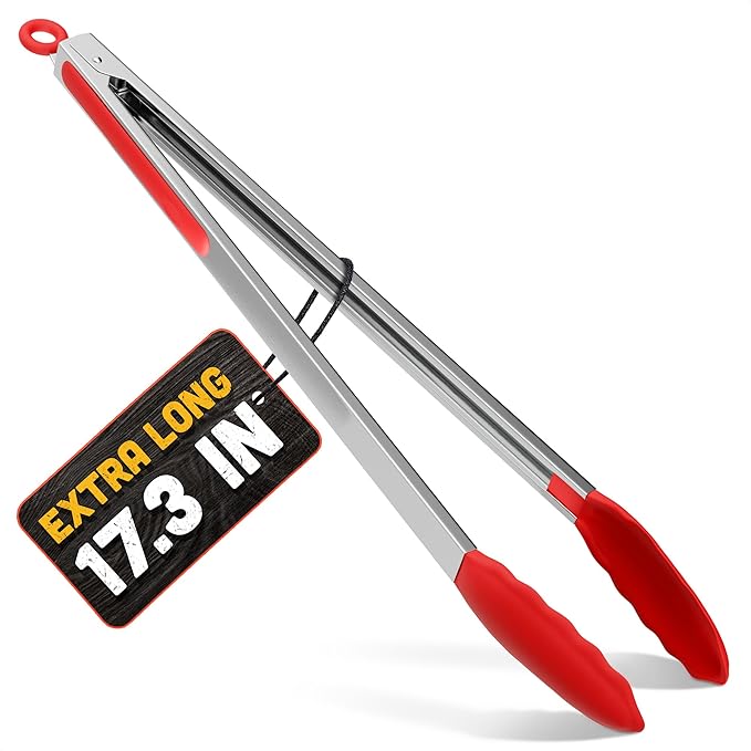 17.3" Extra Long Tongs with Silicone Tip & Stainless Steel Frame