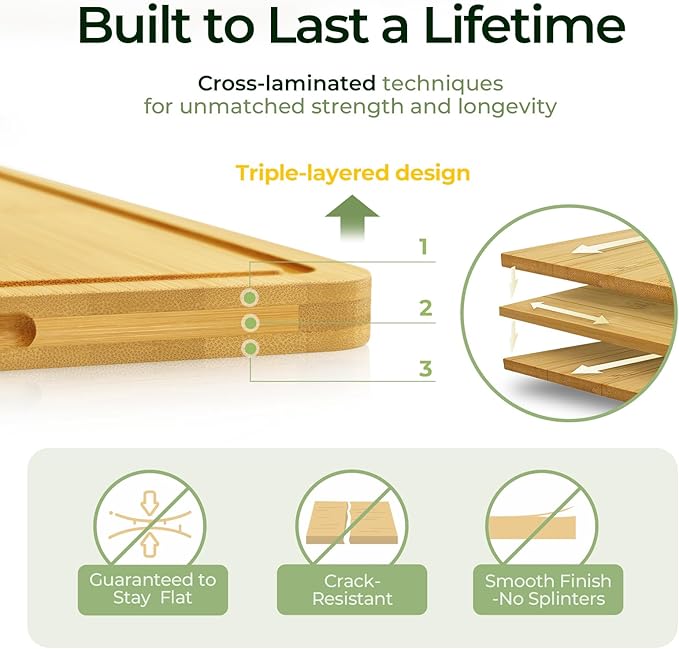 Keechee Natural Bamboo Cutting Board for Kitchen, XL Carving Board