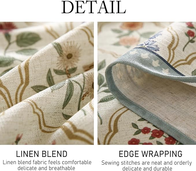 ISAENNE Designer Vintage Linen Rectangular Tablecloth,87"x55"-Serenity B