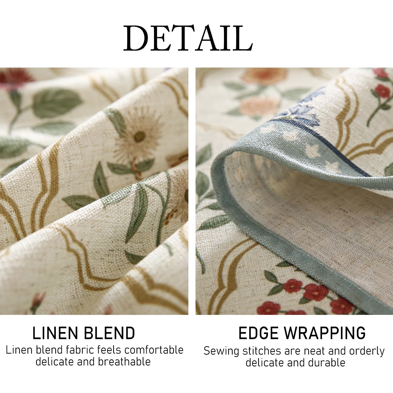 ISAENNE Designer Vintage Linen Rectangular Tablecloth,110"x63"-Serenity B