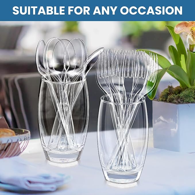 [600 Count] Clear Plastic Utensils 600 Disposable Forks Silverware Bulk Forks Bulk Heat Resistant Heavy Duty Silverware
