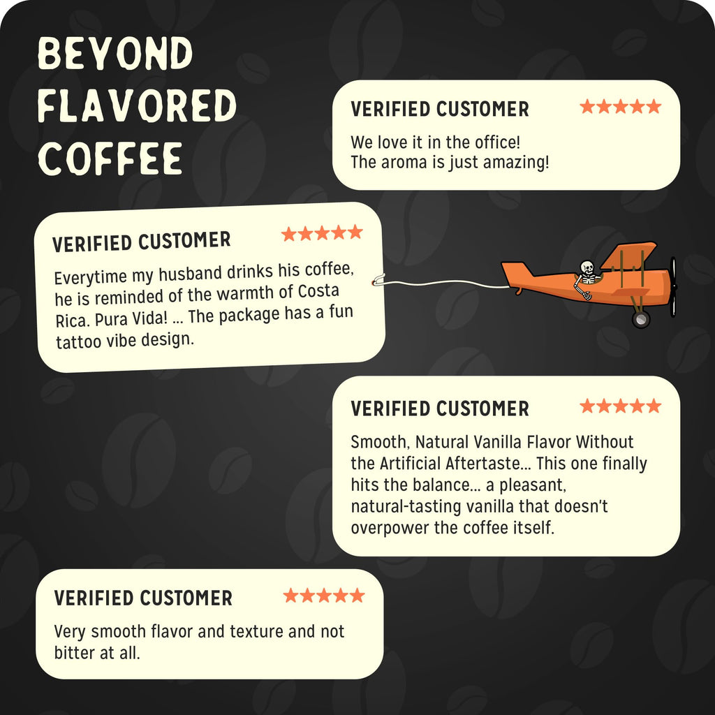 Bones Coffee Company Cinnamon Roll Flavored Coffee, Medium Roast Low Acid Arabica Beans Compatible with Auto drip and French Press Coffee Maker, 12 Oz Ground