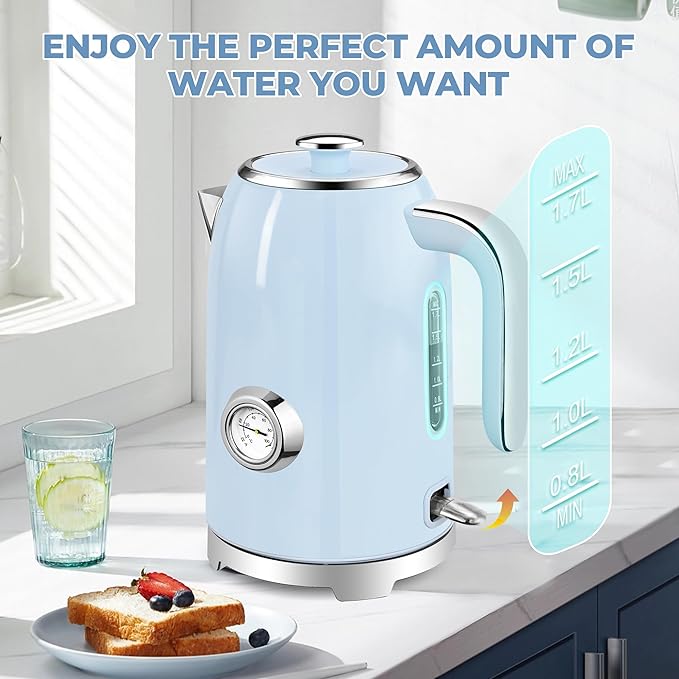 SUSTEAS 57oz Electric Kettle with Thermometer, Hot Water Pot, Blue