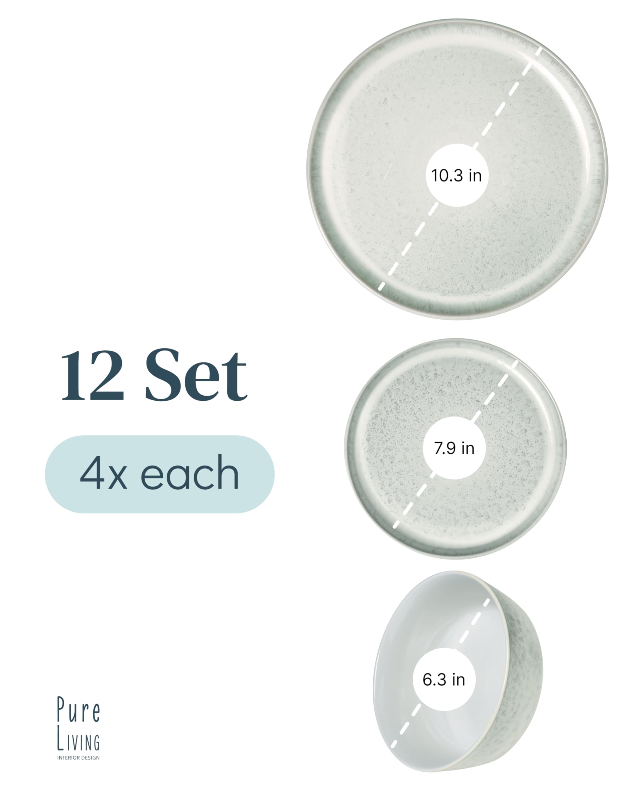 12 Piece Stoneware Dinnerware Set for 4 - Handmade Reactive Glaze Plates and Bowls Set - Chip & Scratch Resistant Dish Set - Dishwasher Microwave Safe - Light Beige