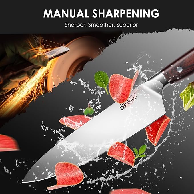 Chef Knife 8 Inch, High-Carbon Stainless Steel, Ergonomic Pakkawood Handle