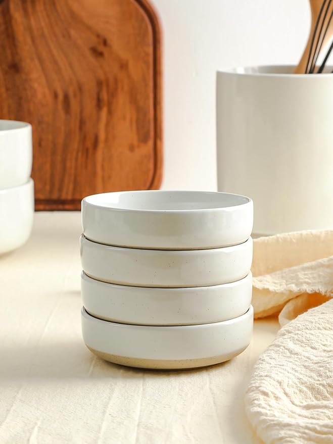 famiware Ceramic Soy Sauce Dish, 4oz Dipping Bowls Set of 6, White