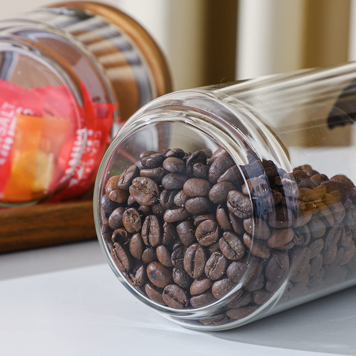 Homtop 15 OZ Glass Jars with Airtight Acacia Wood Lids, 4 PCS