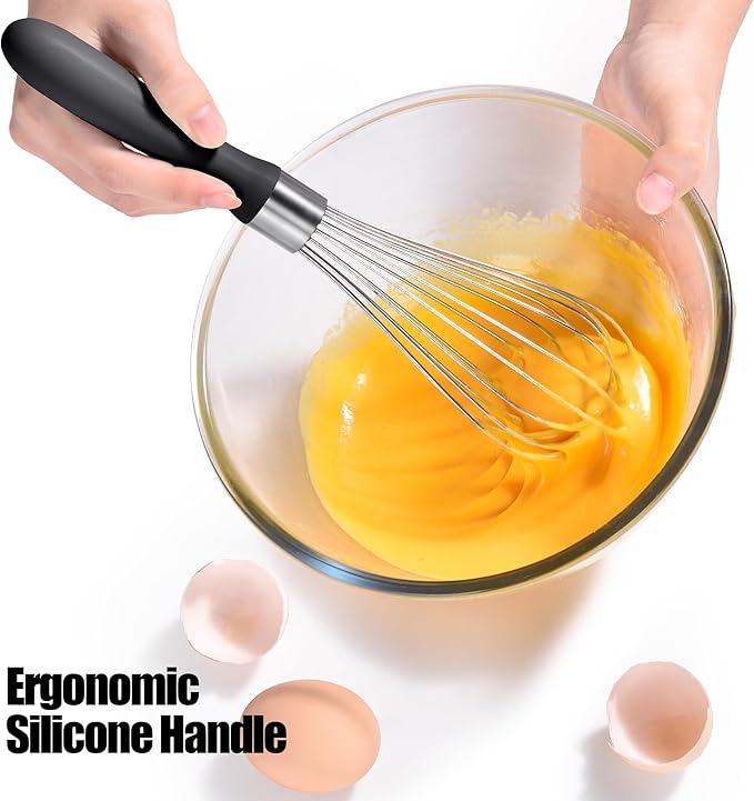 Doosu 18/8 Stainless Steel Balloon Whisk for Cooking (8 Wires, Black)