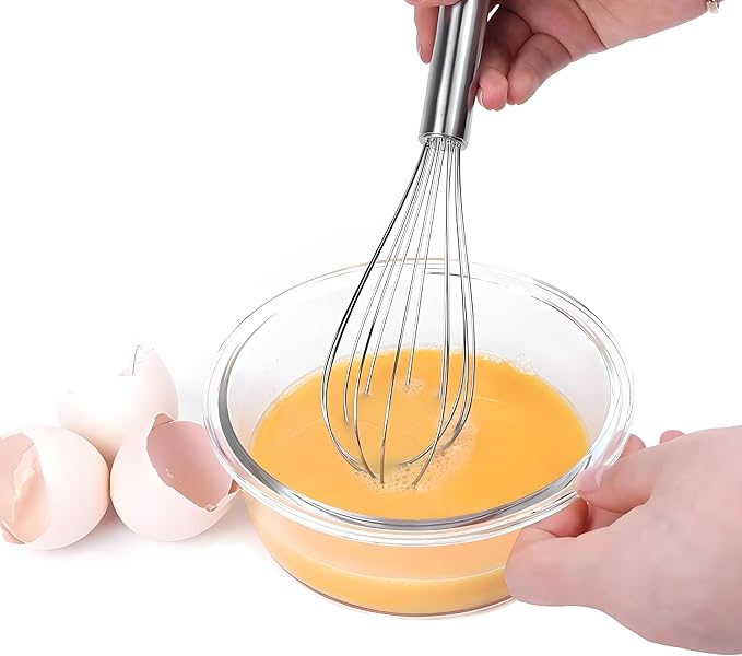FGKEIUX 8-Inch Stainless Steel Whisk, Handheld Egg Beater for Mixing Batter, Whipping Cream