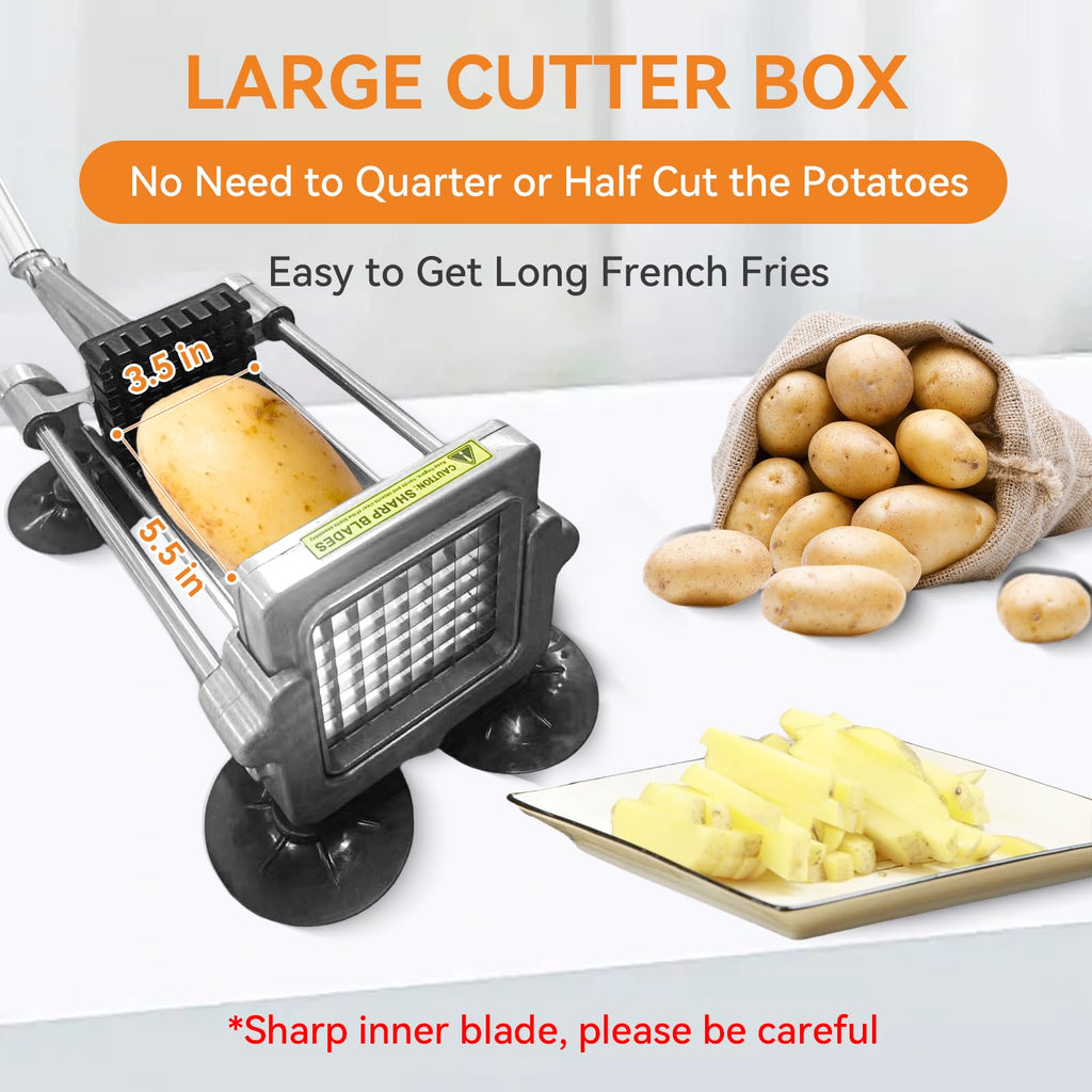 MYTASUY Commercial French Fry Cutter Stainless Steel.Potato Cutter for French Fries with 3/8Inch Blade, Commercial French Fry Cutter Manual Potatoes Cutting Machine with Suction Feet.