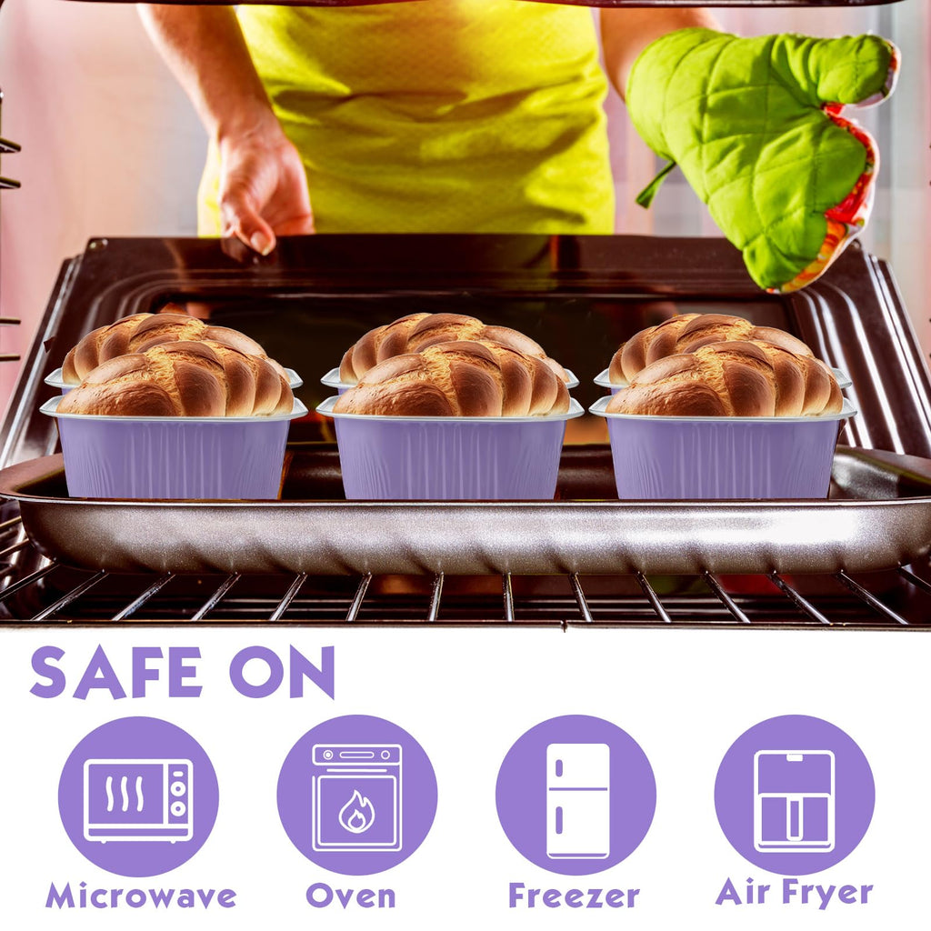 Aoriher 150 Pcs 10 oz Mini Cake Pans with Lids Taro Purple