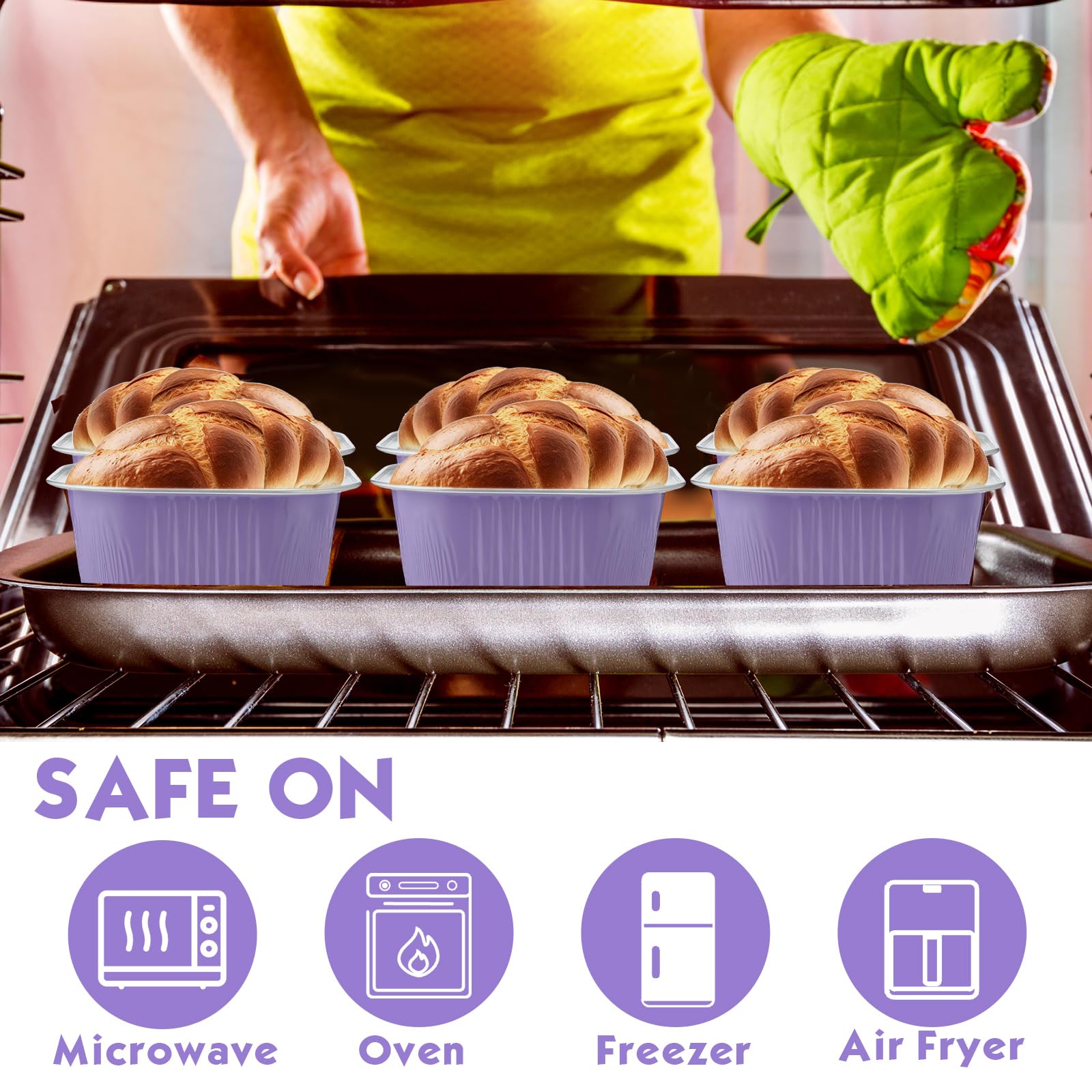 Aoriher 150 Pcs 10 oz Mini Cake Pans with Lids Taro Purple