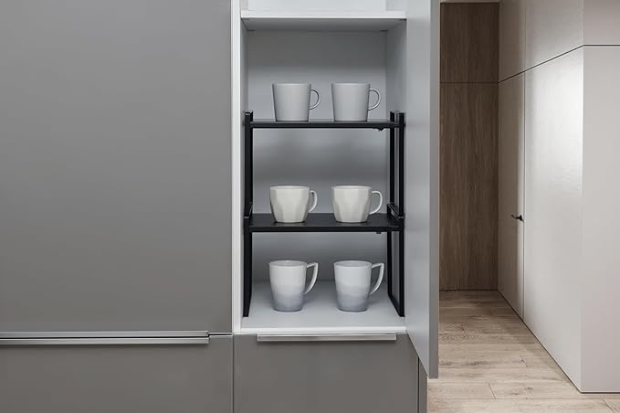 Nxconsu Expandable Shelf for Cabinets, Cabinet Shelf Riser, 12" Black