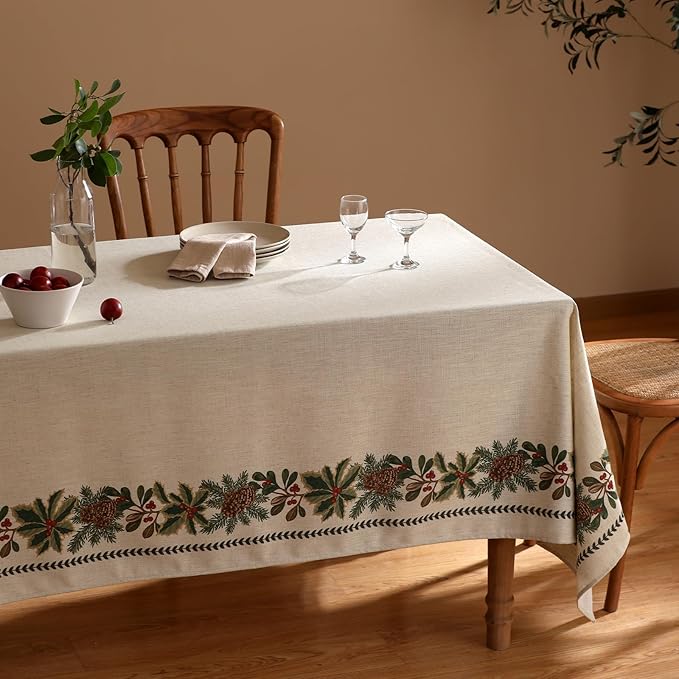 ISAENNE Designer Vintage Linen Rectangular Tablecloth,102"x63"-Carol G