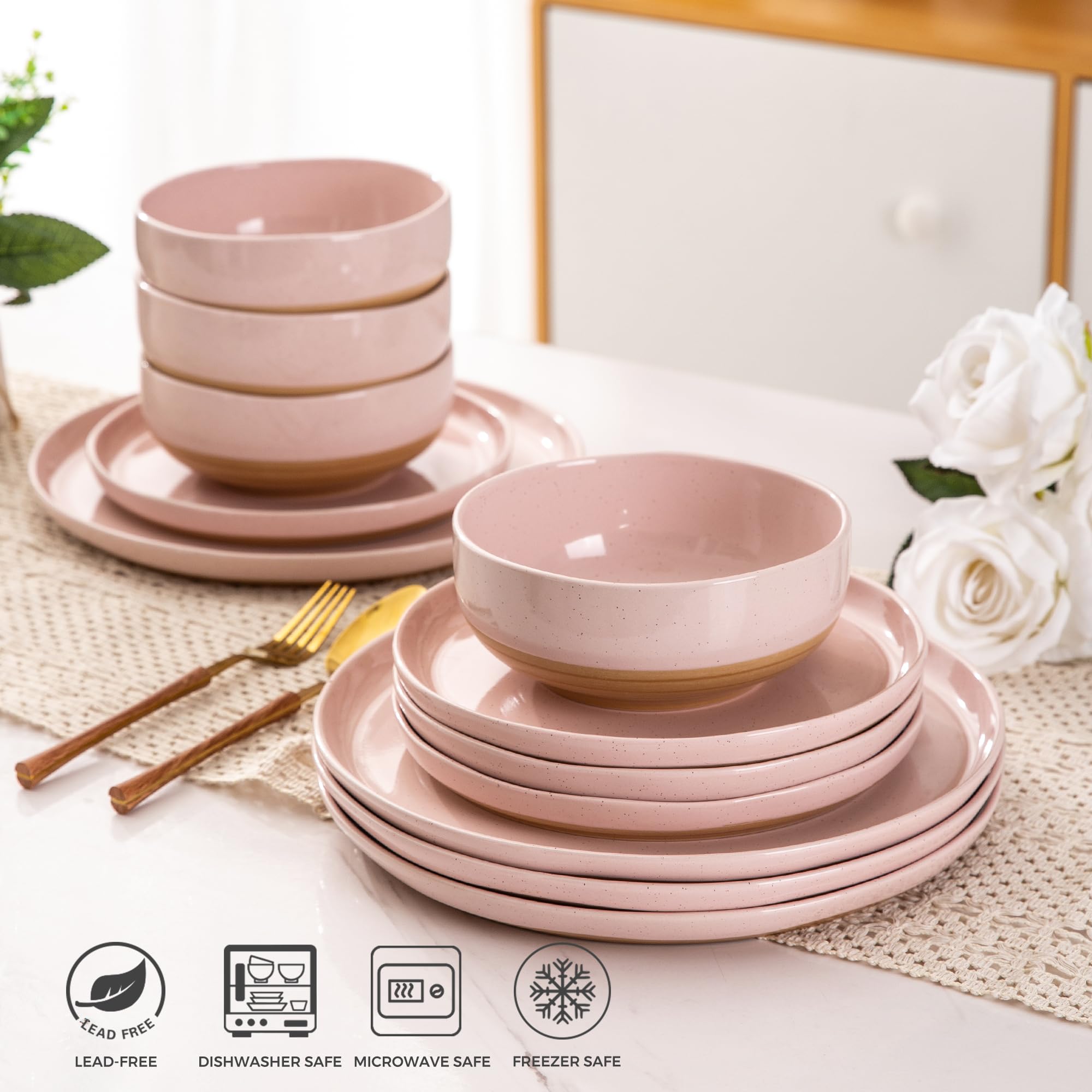 AmorArc Dinnerware Sets for 8, 24 Pieces Ceramic Plates and Bowls Set
