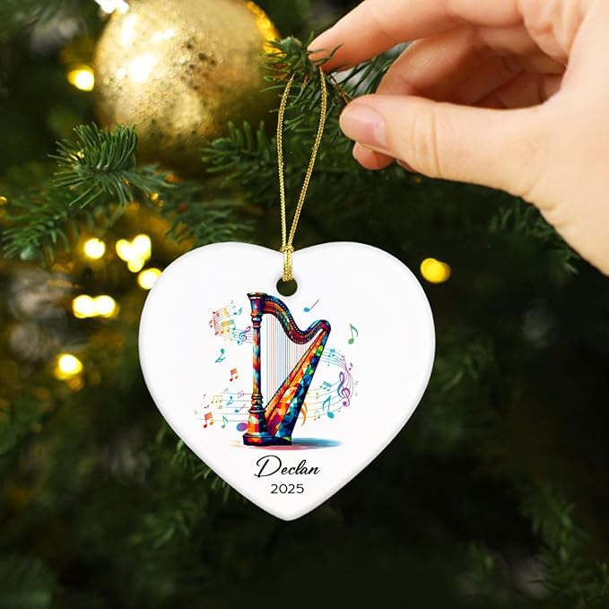 Personalized Harp Lovers Ceramic Ornament Decor, Harpist Christmas Ornaments Tree, Custom Name & Year Harp Musical Xmas Ornament Gifts for Harpist Musician, Instrument Ceramic Ornaments Xmas 2026