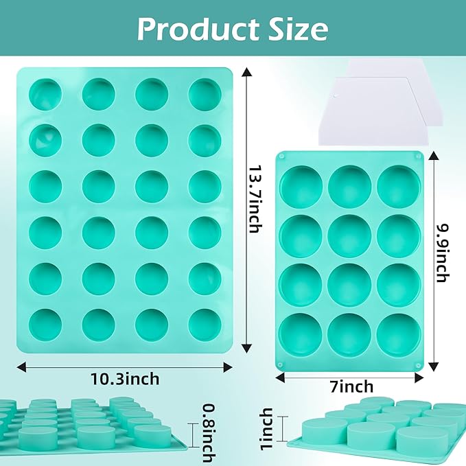 AFINSEA 3Pcs Cake Puck Mold Set,2 Different Sizes Chocolate Covered Cake Silicone Molds, 24-Cavity&12-Cavity Round Cake Pop Molds with 2 Spatulas for DIY Cake Cores, Chocolate Desserts,Cakepucks