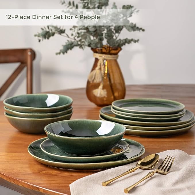 AmorArc Ceramic Dinnerware Sets for 4, 12Pcs Plates and Bowls Sets Dishes