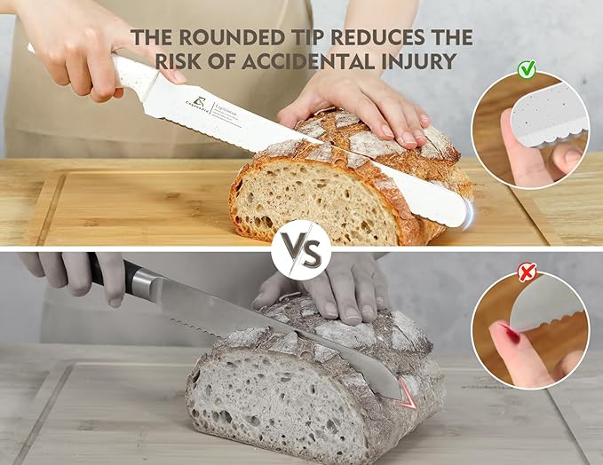CoquusAid Upgrade Bread Knife for Homemade Bread, World‘s 1st Double Serrated Knife for Crusty Sourdough, 11.6 Inch Stainless Steel Bread Slicer, Professional Sourdough Cutter, Ideal Gift, White
