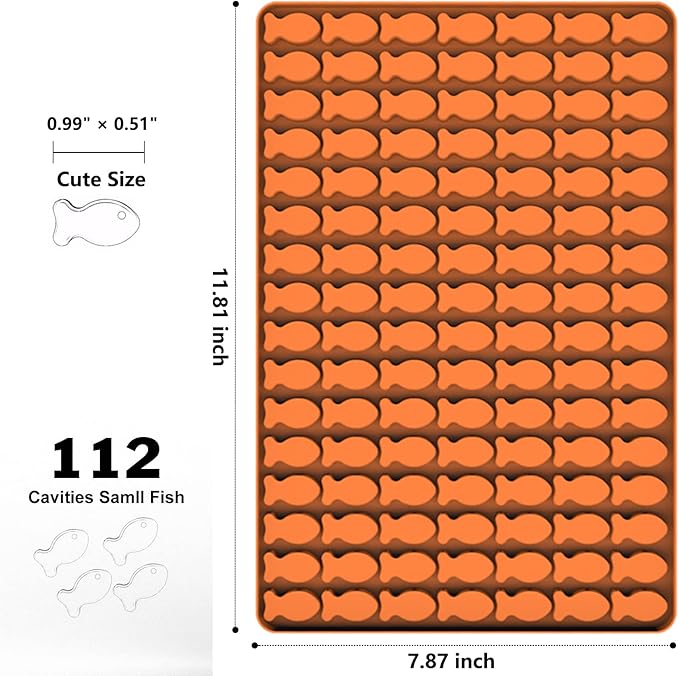 Amyandone Cat Treat Molds, 112 Cavities Mini Fish Shape Silicone Mold