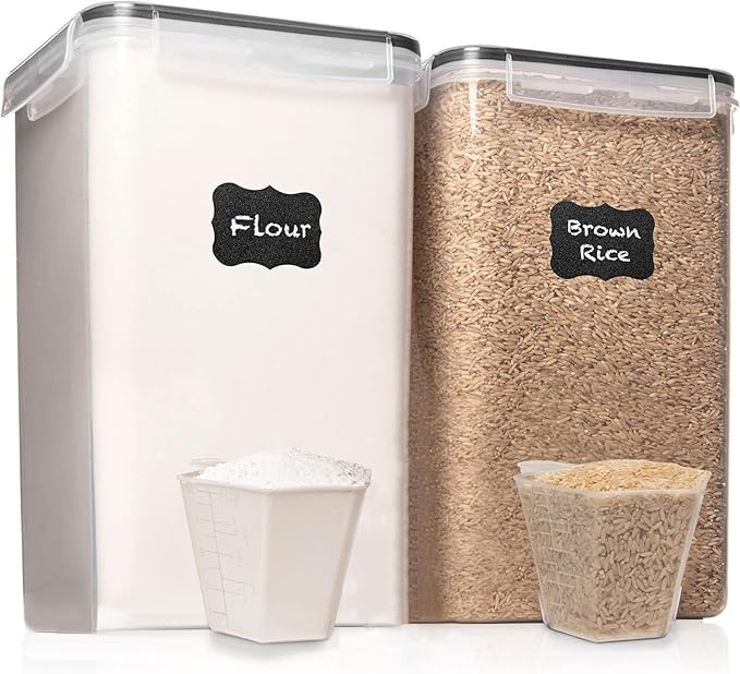 WHITE FEATHER SUPPLIES 2 PC [7 Qt / 6.5L / 220 Oz] Large Food Storage Containers with Lids Airtight - BPA Free Clear Plastic Kitchen and Pantry Storage Containers for Cereal, Flour, Sugar, Rice