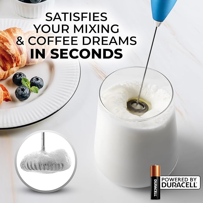 Zulay Powerful Milk Frother for Coffee with Upgraded Titanium Motor - Handheld Electric Whisk, Milk Foamer, Mini Mixer & Coffee Blender for Frappe, Latte, Matcha, No Stand - Frosted Blue