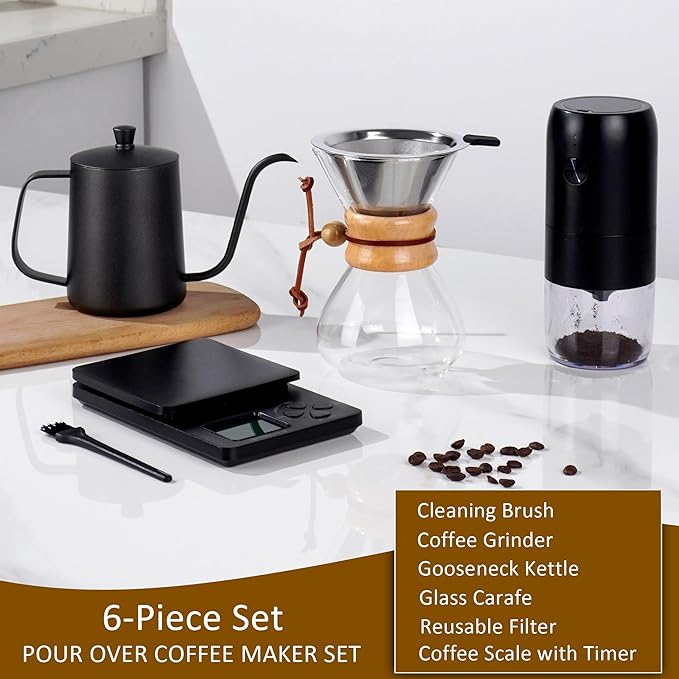 Pour Over Coffee Set with Coffee Scale and Coffee Bean Grinder Electric
