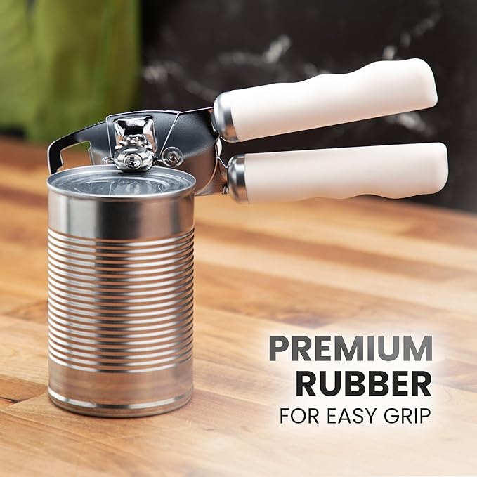 Zulay Kitchen Heavy Duty Stainless Steel Can Opener Manual with Bottle Opener - Rust Proof Manual Can Opener With Turn Knob & Comfy Soft Grip Handles - Cream