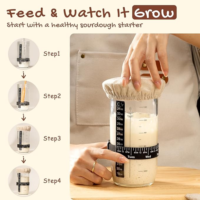 Astercook Sourdough Starter Kit with Round & Oval Banneton Bread Proofing Basket, Starter Jar, Dough Whisk, Scrapers, Stencils, Complete Sourdough Bread Baking Supplies, Fathers Day Gift for Men
