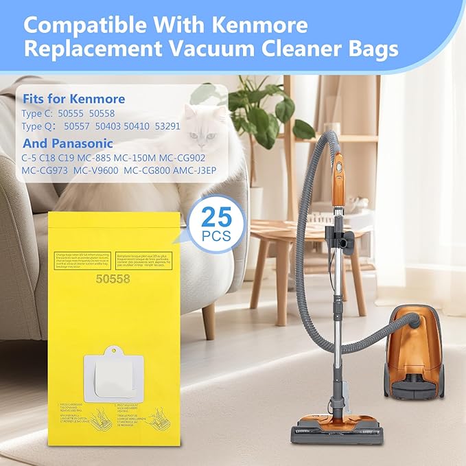 25 Pack Replacement Vacuum Bags Compatible with Kenmore Canister Type C/Q