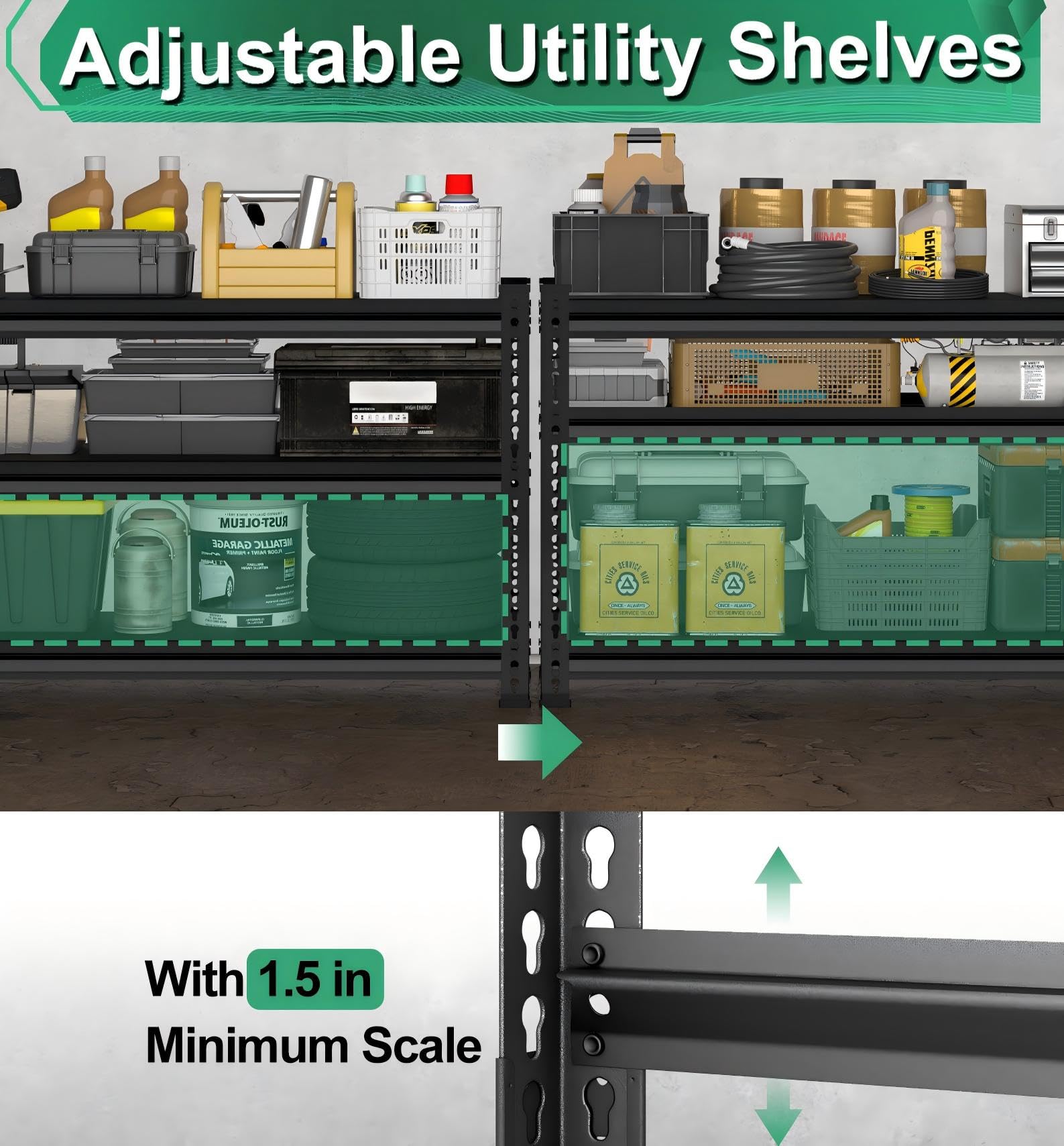 SUPPNEED Metal Storage Garage Shelving: 48'' Wide 2,500Lbs Freestanding Utility Shelves, Adjustable Heavy Duty Rack Units 5 Tier Black 48" W x 18" D x 78" H