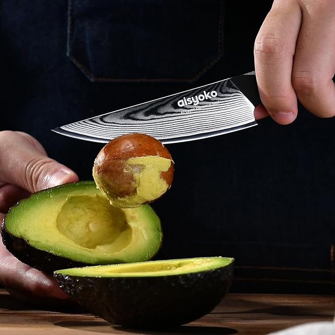 aisyoko 4.5 Inch Paring Knife, Damascus Steel Chef Knife with Ergonomic G10 Handle, VG10 High Carbon Steel, Professional Kitchen Knife for Fruit Vegetable Carving, Ultra Sharp Blades