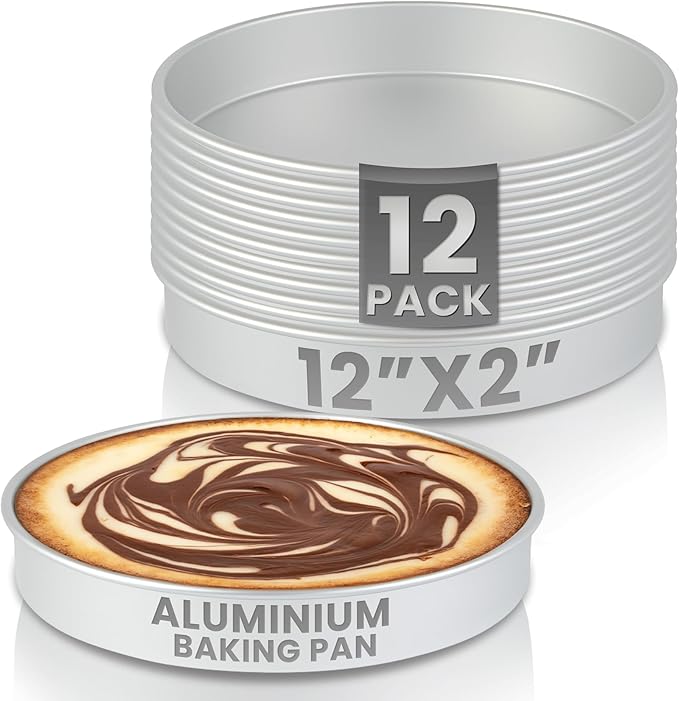 Restaurantware Cake Pan 12 Pack of 12 Inch Aluminum Non-Stick Round Baking Pan Even Heat Distribution Silver Durable Bakeware for Professional Pastry Chefs and Home Bakers