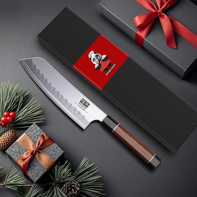 SHAN ZU 7 Inch Japanese Santoku Knife, 9 Layers 10Cr15MoV High Carbon Steel