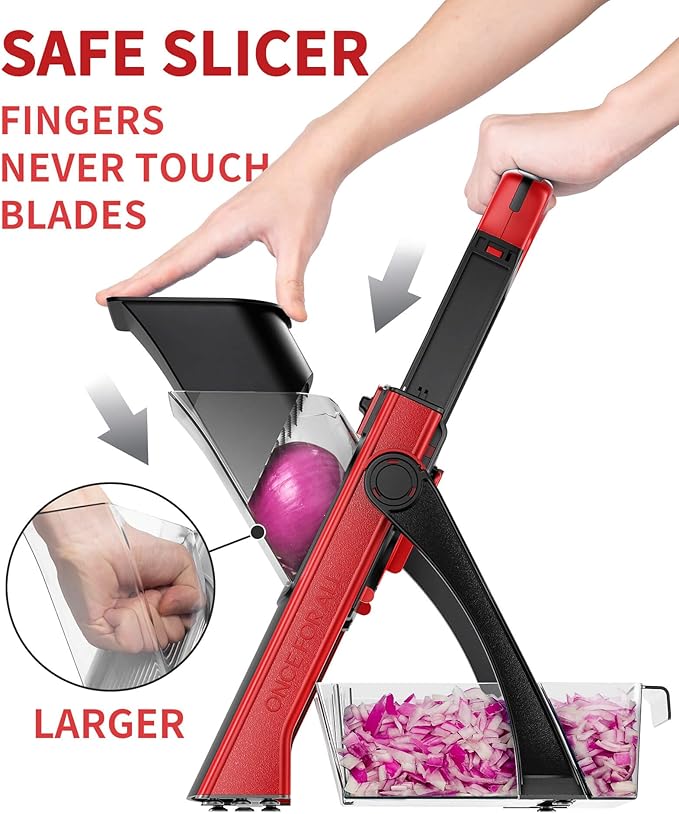 ONCE FOR ALL Safe Mandoline Slicer Plus with Peeler, Bigger Size, Red