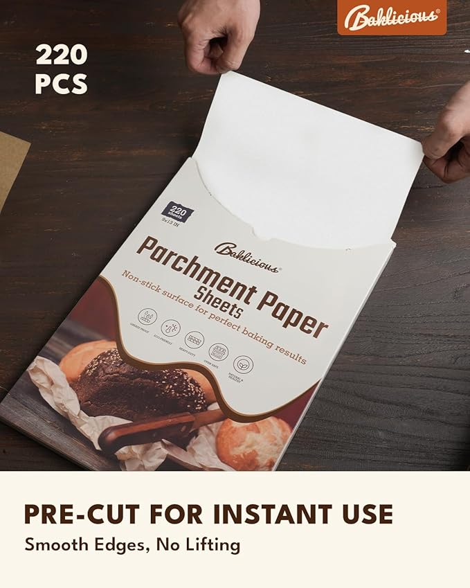 Baklicious 9x13inch 220pcs White Pre-Cut Non-Stick Parchment Baking Sheets