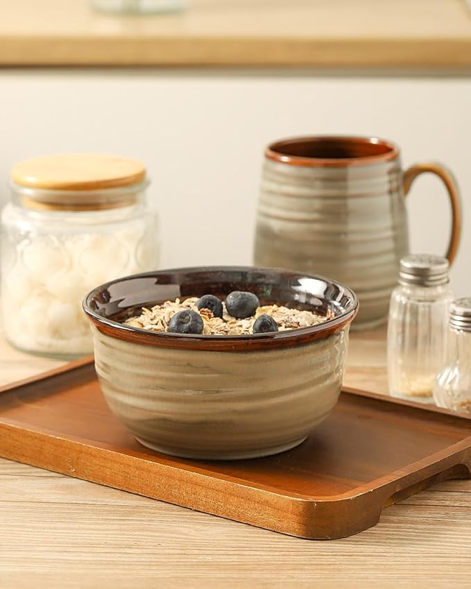 HASENSE Ceramic Cereal Bowls Set of 6, 20 oz Reactive Glaze Grey Soup Bowls