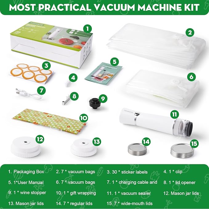 3-in-1 Compact Handheld Vacuum Sealer for Food (Bag, Mason Jar,Wine Bottle)