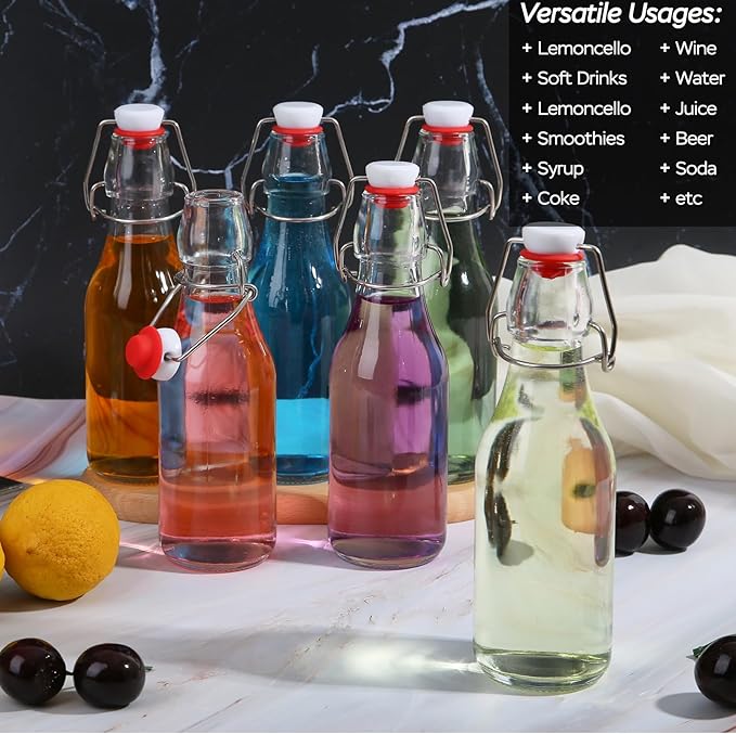 ZEBEIYU 12 Pack 8.5 oz swing top glass bottles,flip top glass bottle with airtight lid for home brewing,kombucha,kefir,vanilla extract,beer,oil,vinegar,homemade juices,soda,beverages,2nd fermentation