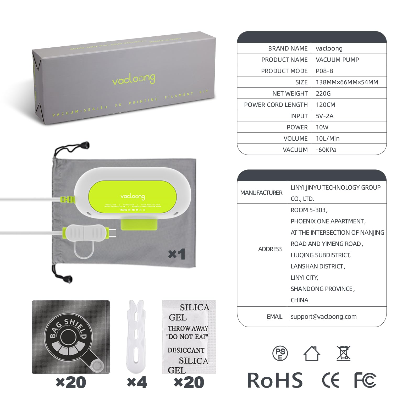 Vacloong Vacuum-Sealed 3D Printing Filament Kit, 20 Packs Lightproof Storage Bags with Vacuum Pump, Moisture-Proof Bags, Sorting & Storage of PA/DP/PC/PLA/ABS/TPU/ASA/PETG with Desiccant