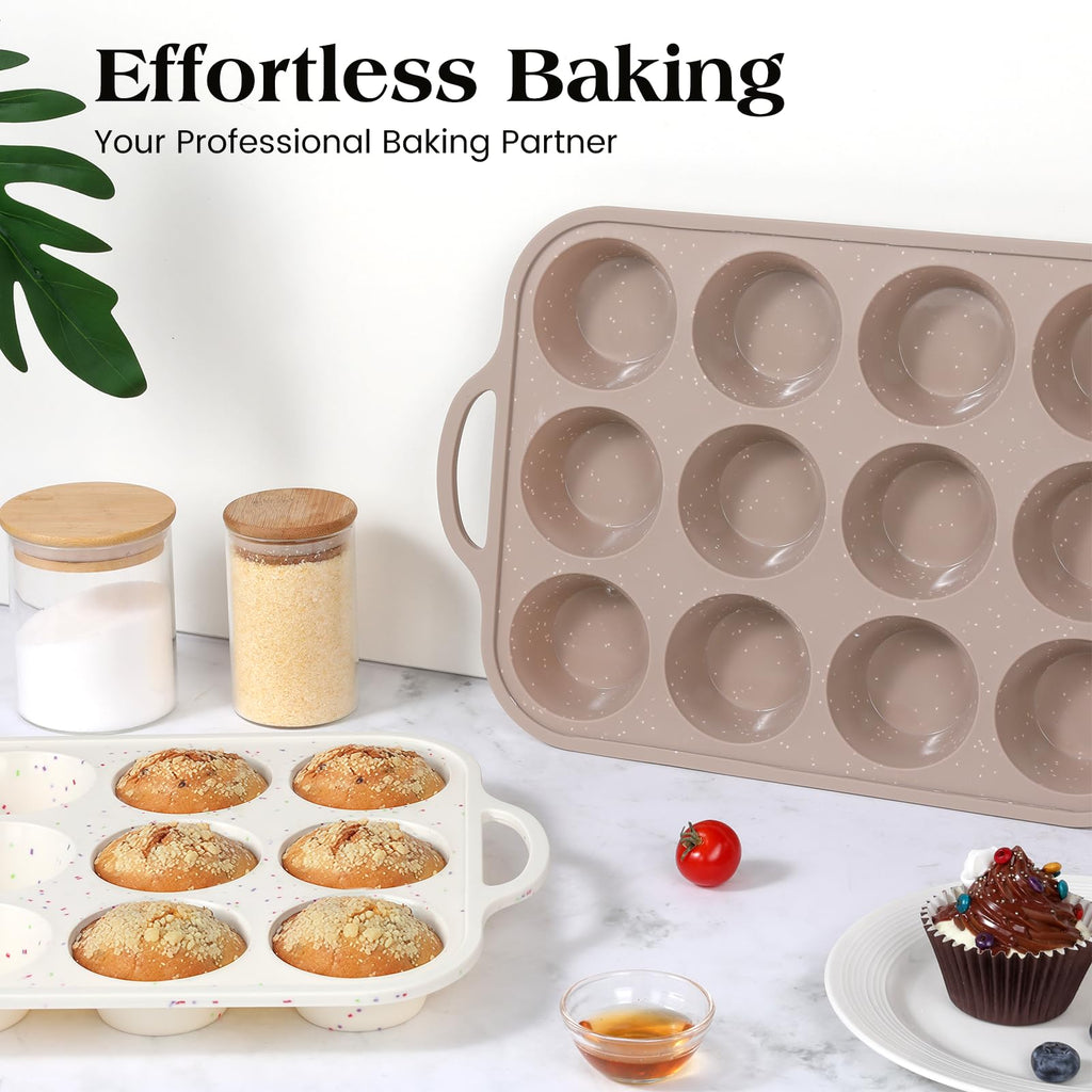 Vinino 2Pack Silicone Muffin Pans for Baking with Metal Reinforced Frame, 12 Cups Regular Size Nonstick Silicone Cupcake Pan, BPA Free Oven Dishwasher Safe Baking Mold for Muffins Cupcakes