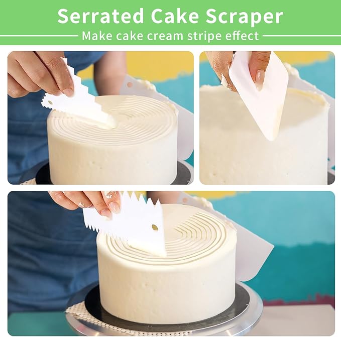 CEWIFO Cake Scraper, 6 Pcs Cake Smoother Scraper, Dough Scraper Blue