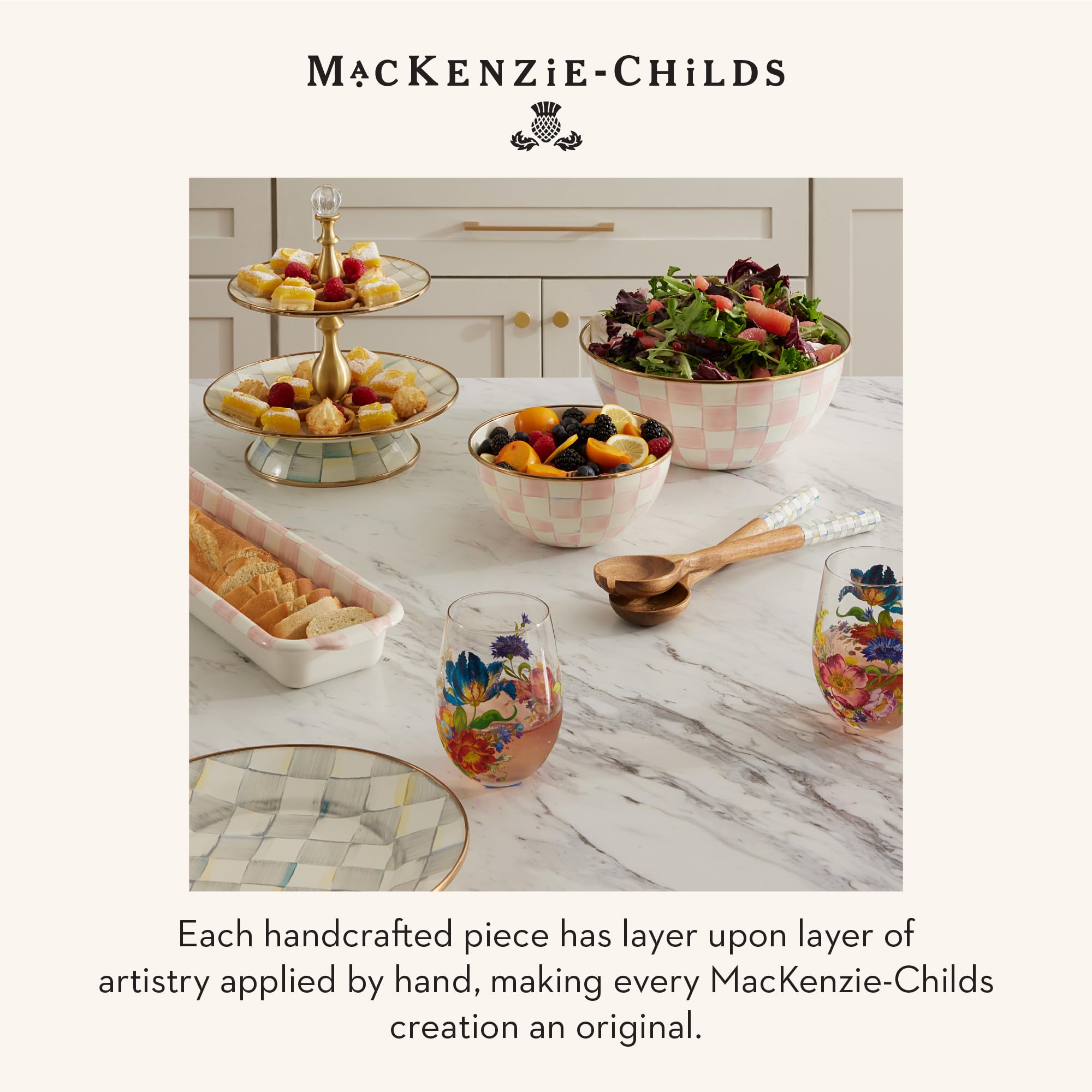 MACKENZIE-CHILDS Everyday Bowl, Extra Large, Pink-and-White Rosy Check