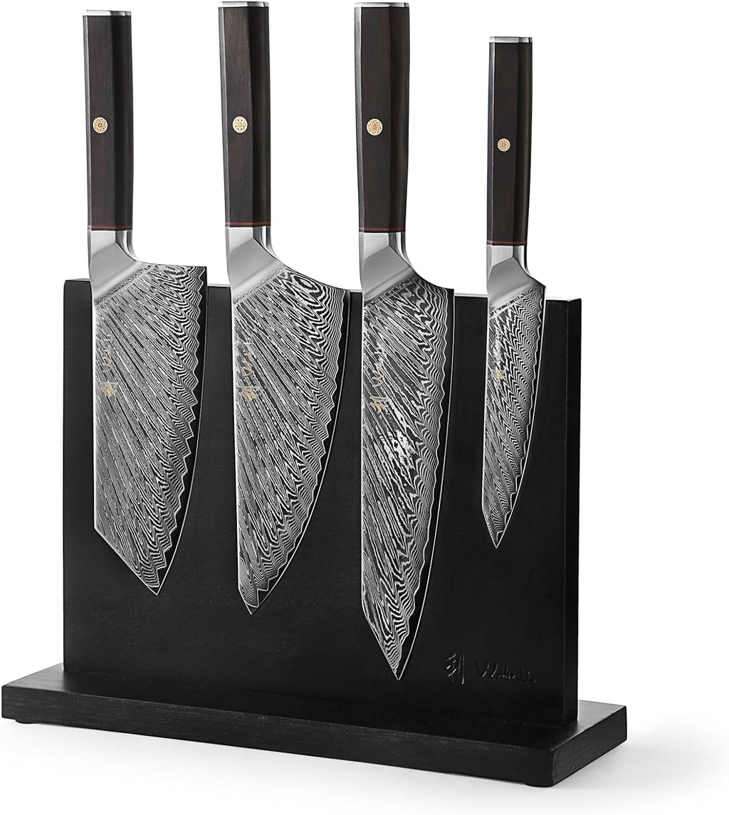 Wakoli Culinary Asia 4-Piece Asian Knife Set, VG10 Damascus, Magnetic Block