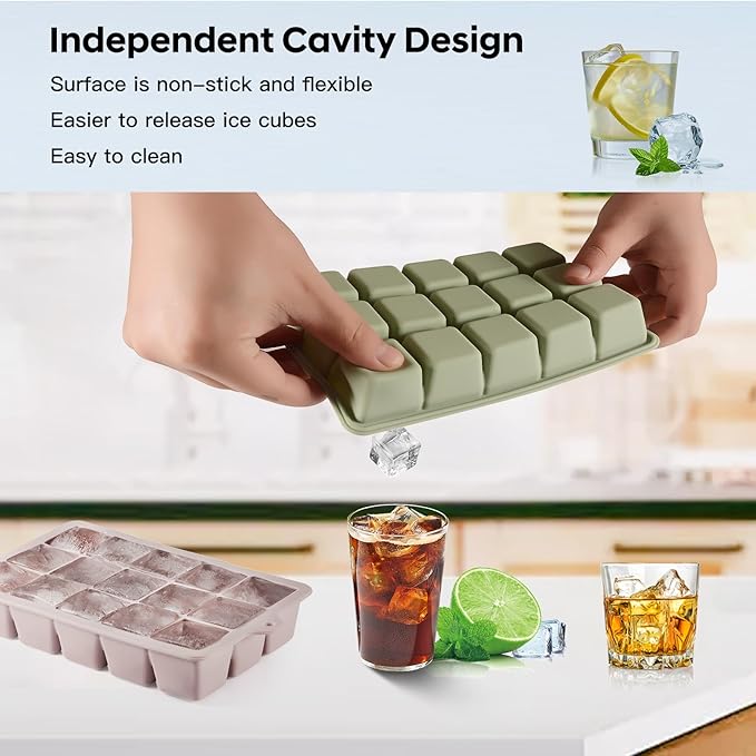 Silicone Ice Cube Tray 2 Pack, HANCELANT Ice Cube Mold, Ice Trays for Freezer with Lid for Whiskey, Cocktail, Drinks and Food, Freezer, BPA Free, Easy Release