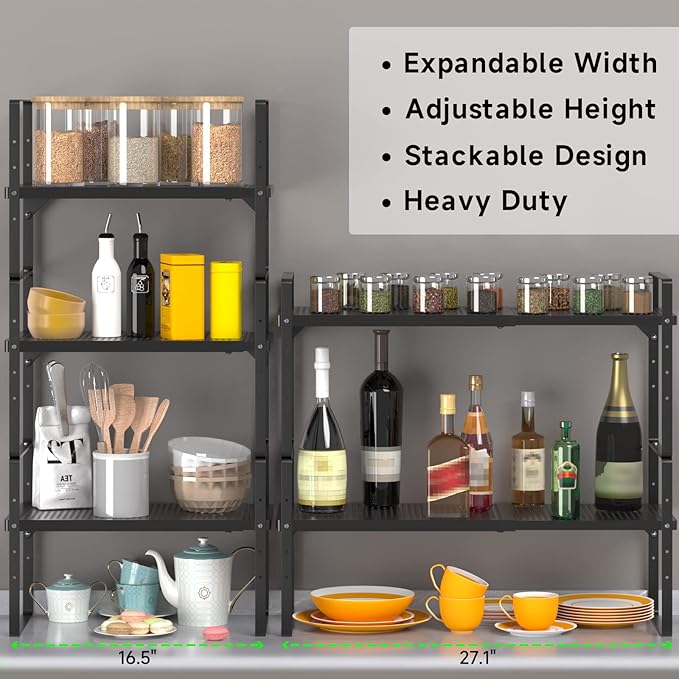 SOFRON Expandable Storage Shelf, Stackable Organizer Rack, Black Small 1 PK