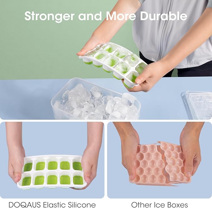 DOQAUS Ice Cube Tray with Lid and Bin,4 Pack Ice Cube Trays for Freezer