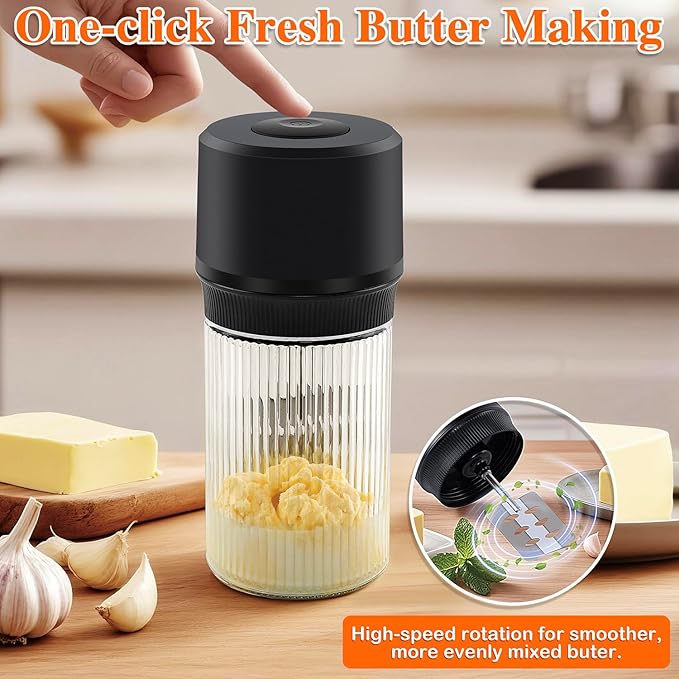 IFOLO Electric Butter Churn – One-Touch Butter Maker in 5–10 Mins, 34oz Glass Jar with High-Speed Brushless Motor, High-Speed Mixing for Creamy Results, Blue